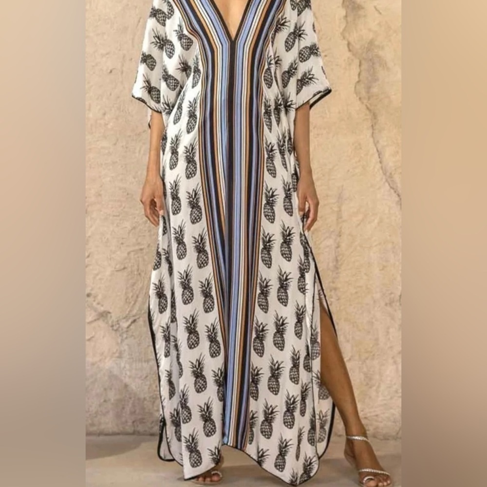Pineapple Express Bohemian Swimsuit Coverup Beach Kaftan Dress.